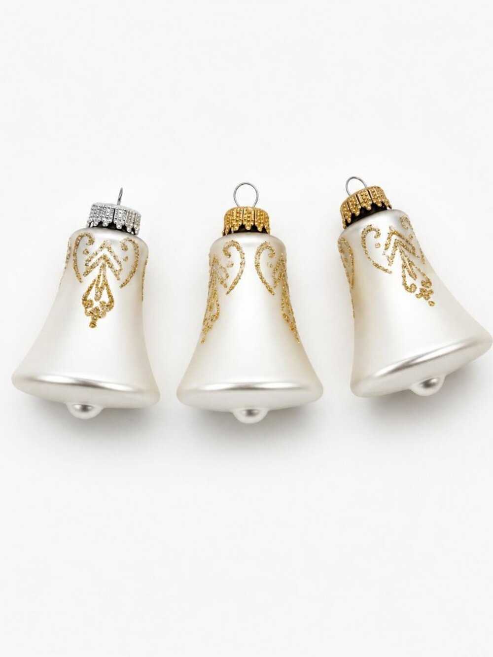 3 Vintage Bell Krebs Germany Christmas Ornaments: Glass, Gold, Glitter